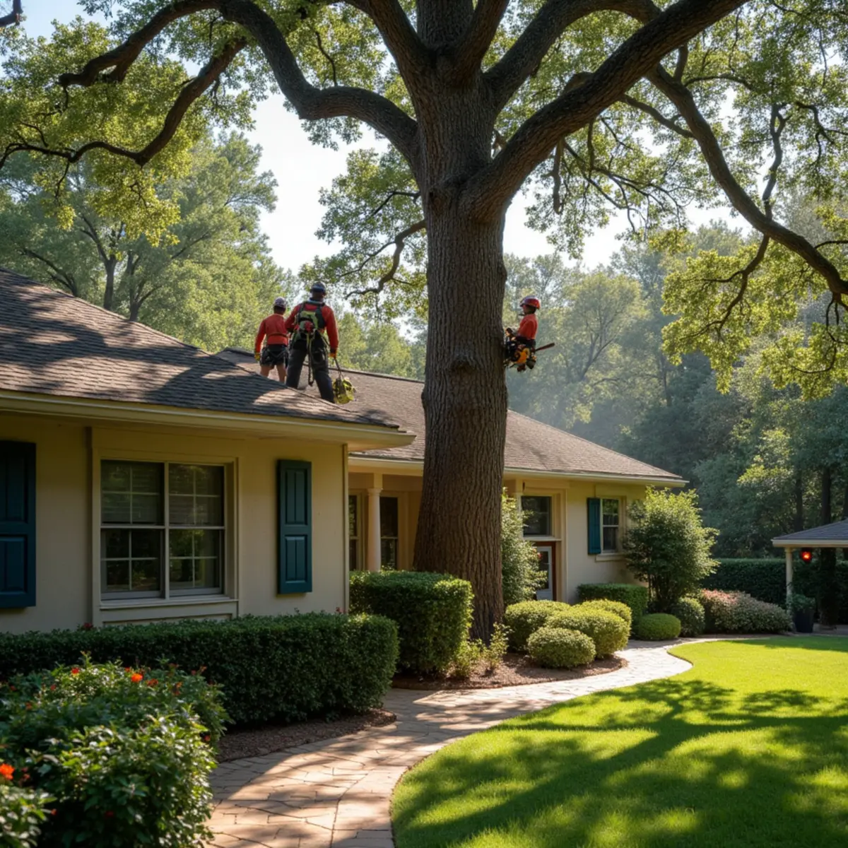 Clean lawn and restored property after cedar clearing wildfire