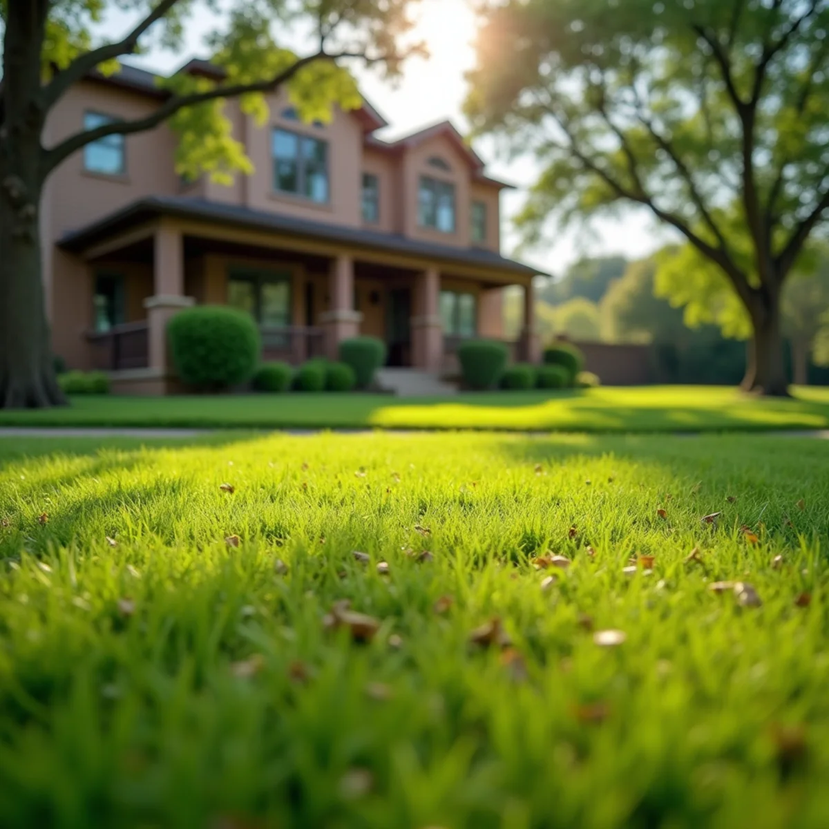 Manicured Austin residential lawn raked smooth and spotless following complete tree removal