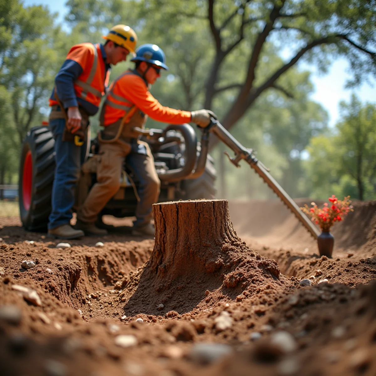 Stump grinding and clean backfill on Hudson Bend property