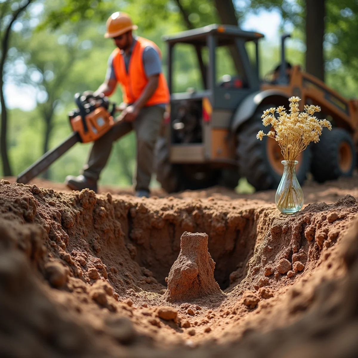 Stump grinding and clean backfill on Leander property
