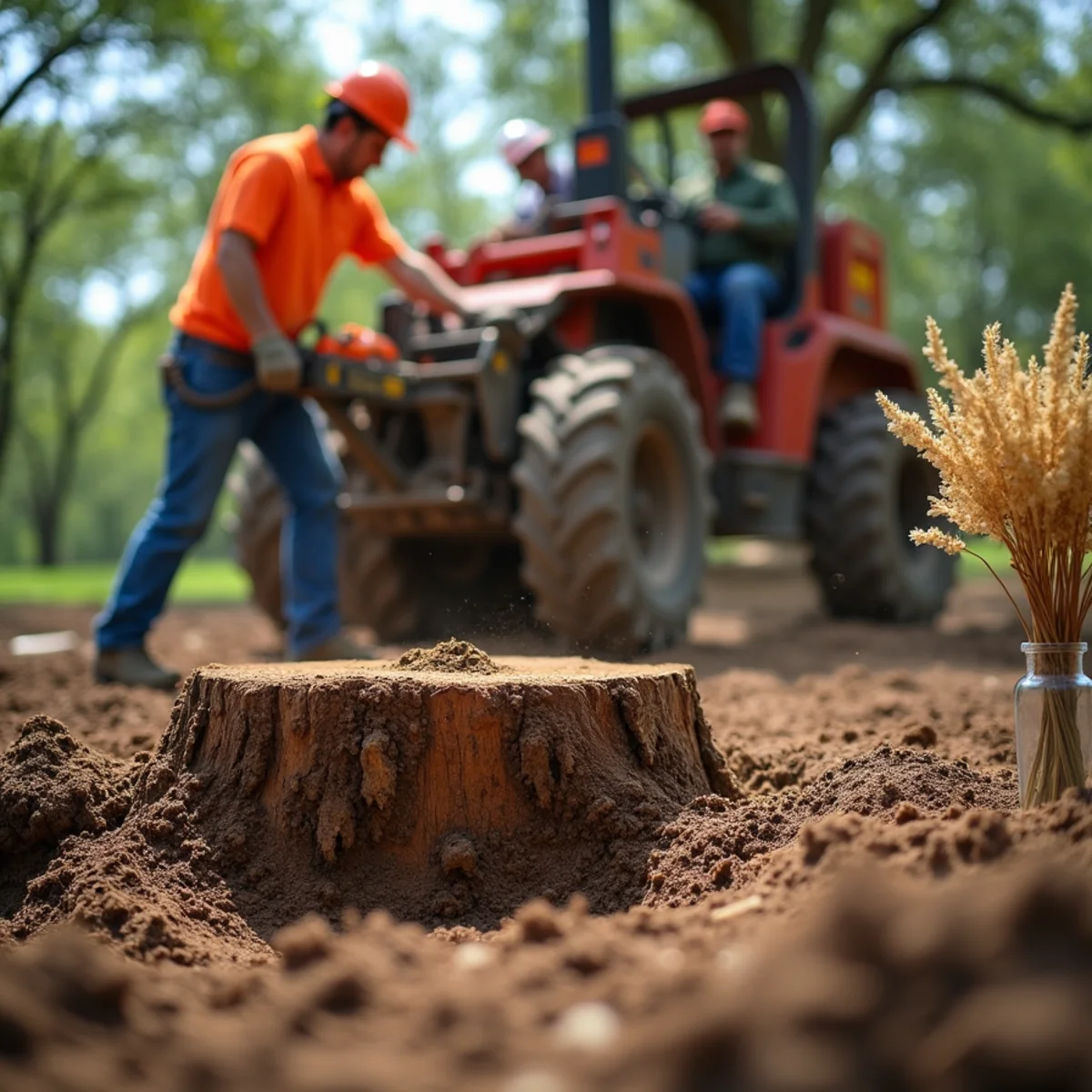 Stump grinding and clean backfill on Shady Hollow property